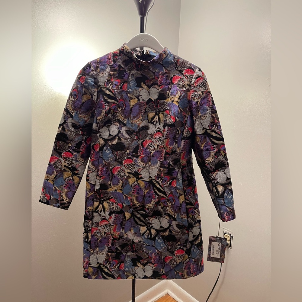 Valentino Metallic Multicolored Butterfly Print Mini Dress